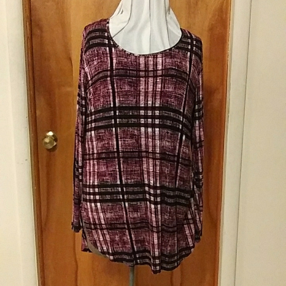 Shirt, large, purple, black, patter, long sleeve, Apt. 9